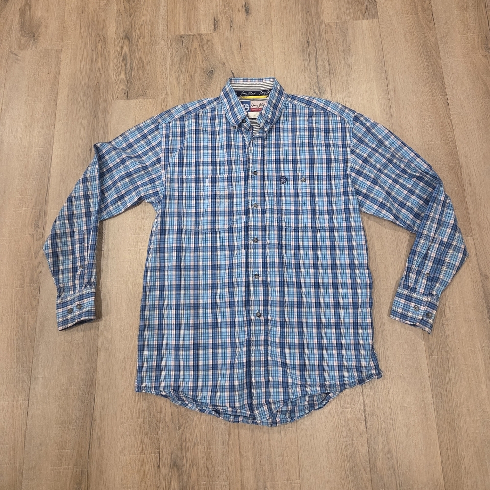 Wrangler George Strait Mens Med Long Sleeve Plaid Shirt Western
